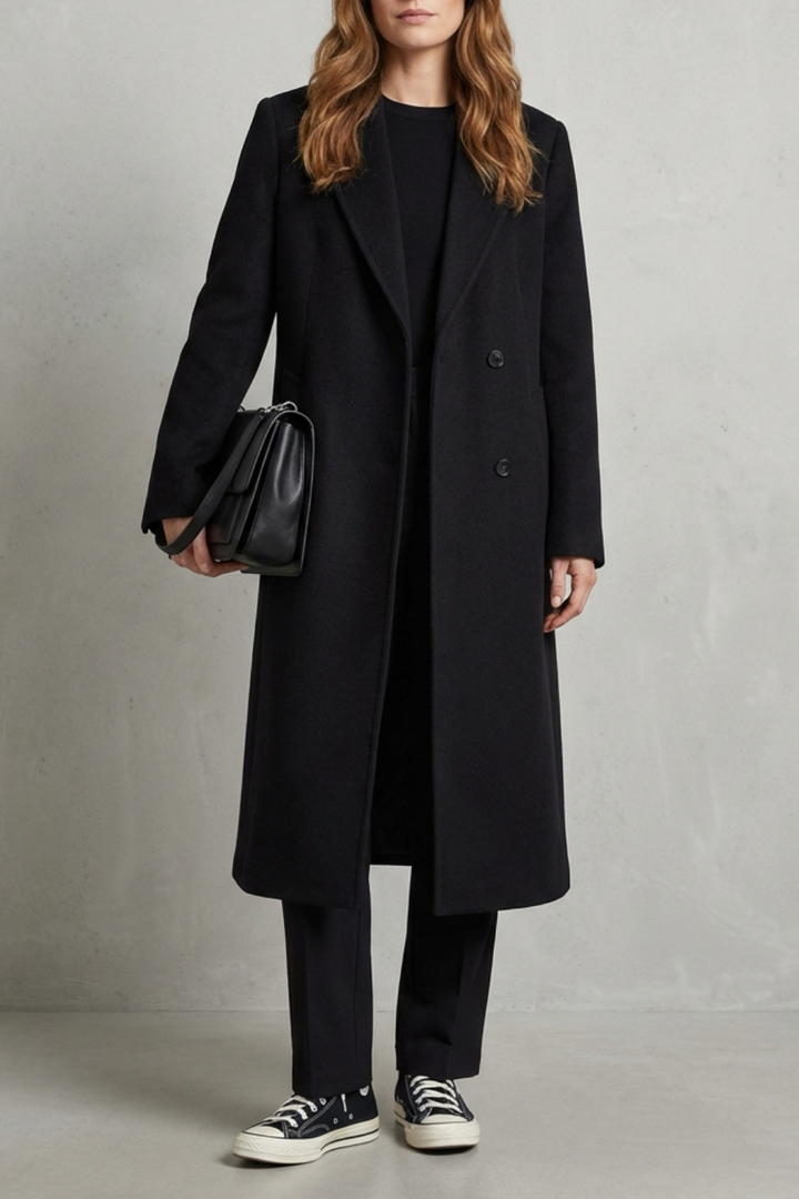 Women's Hepburn-Style Wool Overcoat in Herringbone Weave – Hazel