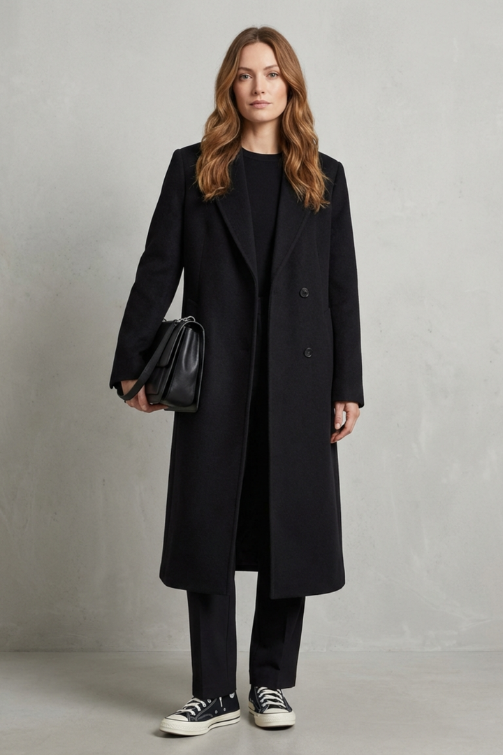 Women's Hepburn-Style Wool Overcoat in Herringbone Weave – Hazel