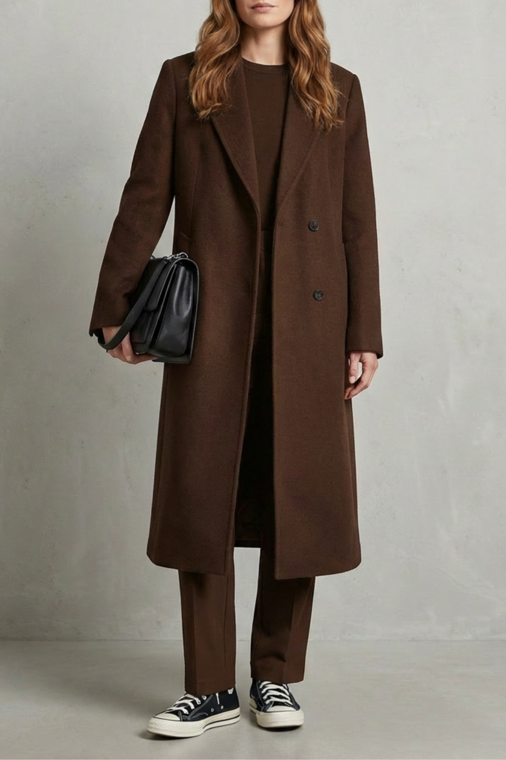 Women's Hepburn-Style Wool Overcoat in Herringbone Weave – Hazel