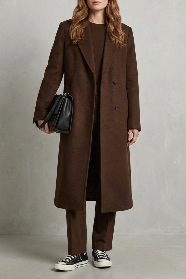 Women's Hepburn-Style Wool Overcoat in Herringbone Weave – Hazel