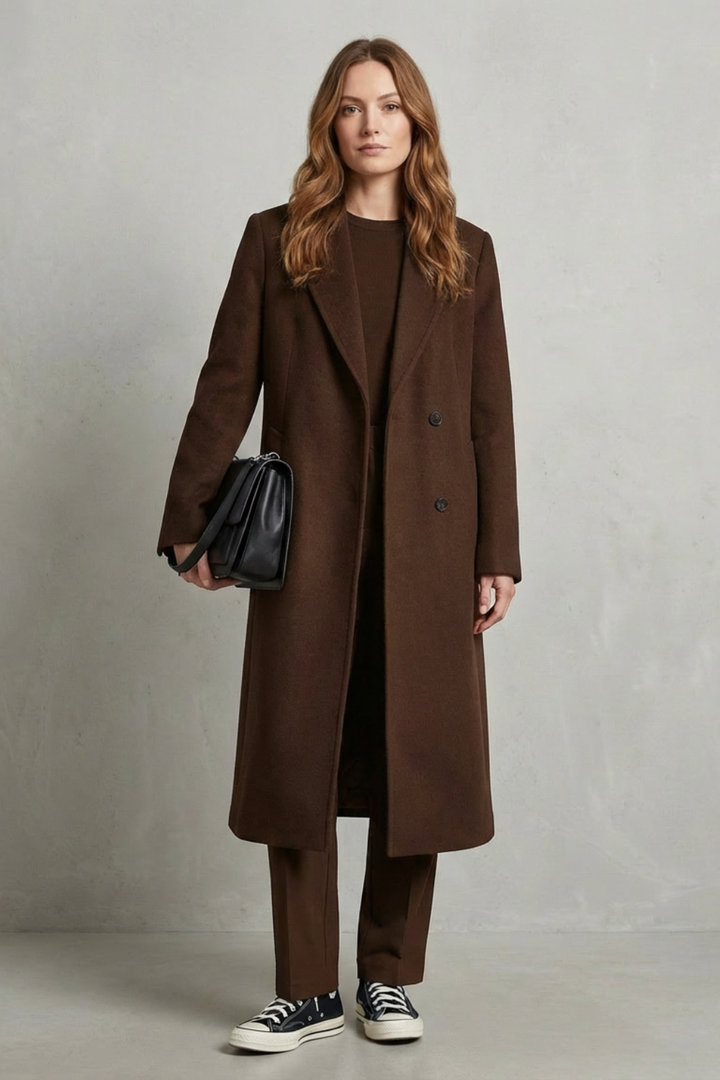 Women's Hepburn-Style Wool Overcoat in Herringbone Weave – Hazel