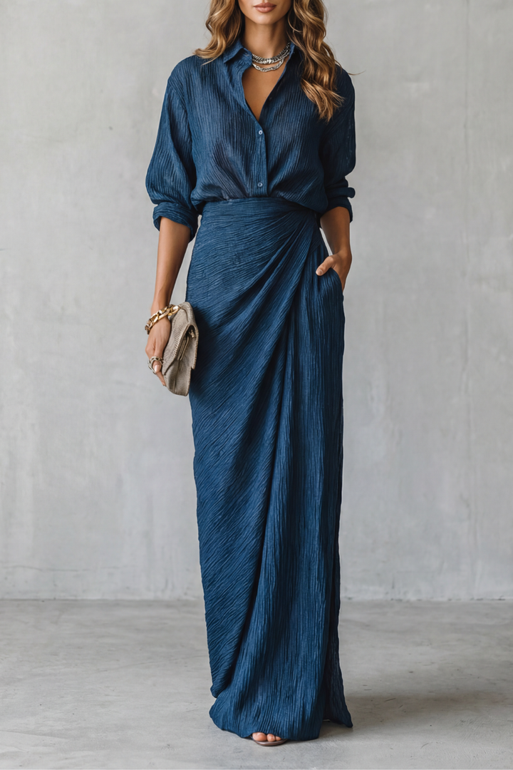 Women's Pleated Blouse and Maxi Skirt Co-ord Set - Drusienne