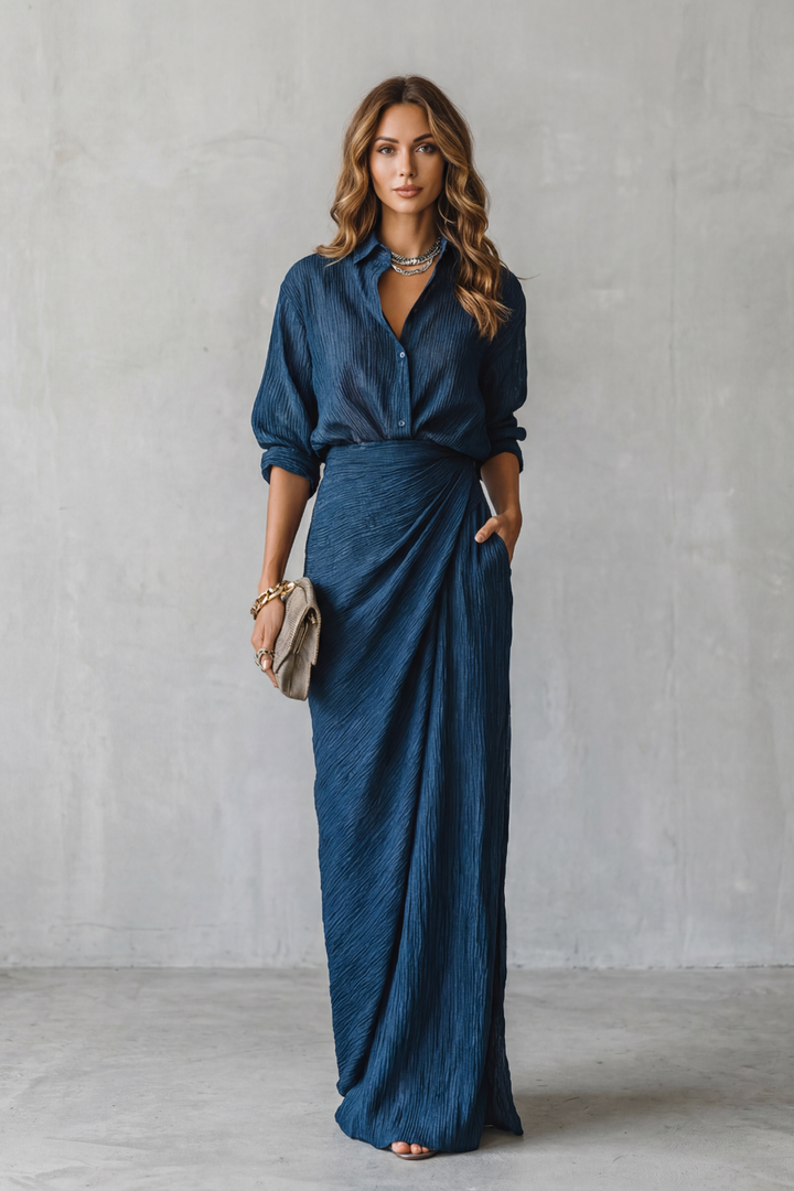 Women's Pleated Blouse and Maxi Skirt Co-ord Set - Drusienne