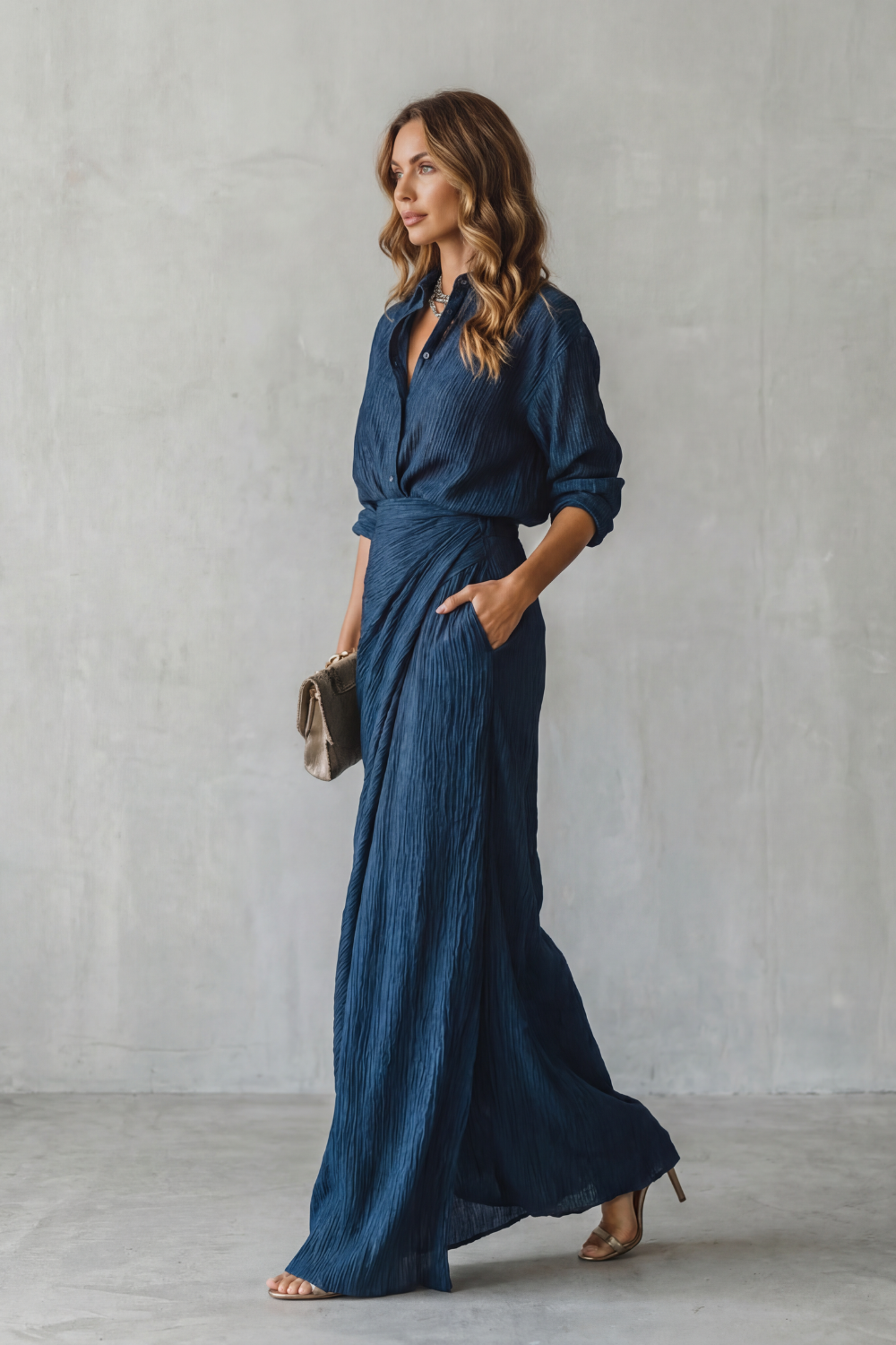 Women's Pleated Blouse and Maxi Skirt Co-ord Set - Drusienne