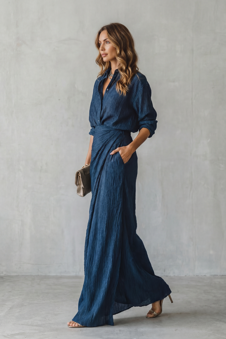 Women's Pleated Blouse and Maxi Skirt Co-ord Set - Drusienne