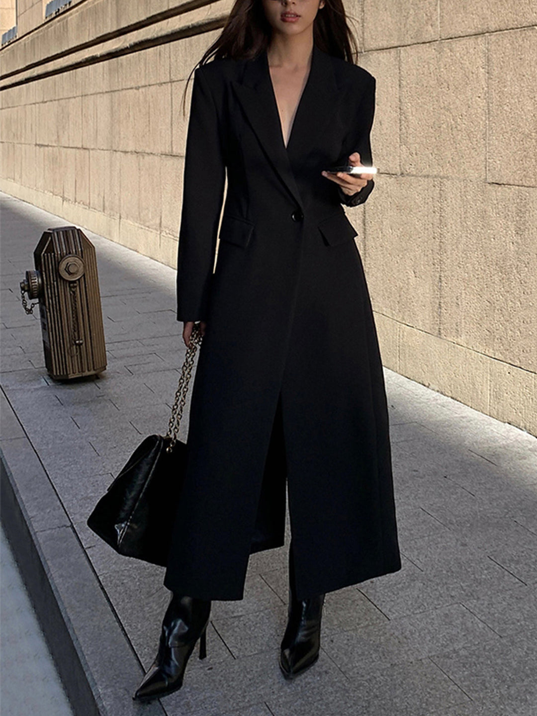 Women's black long coat Petra in Black – detail view