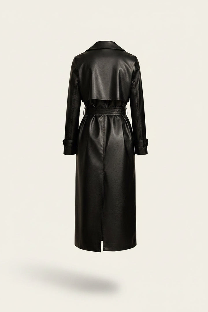 Kettlewell women's leather-look trench coat in Black – back view