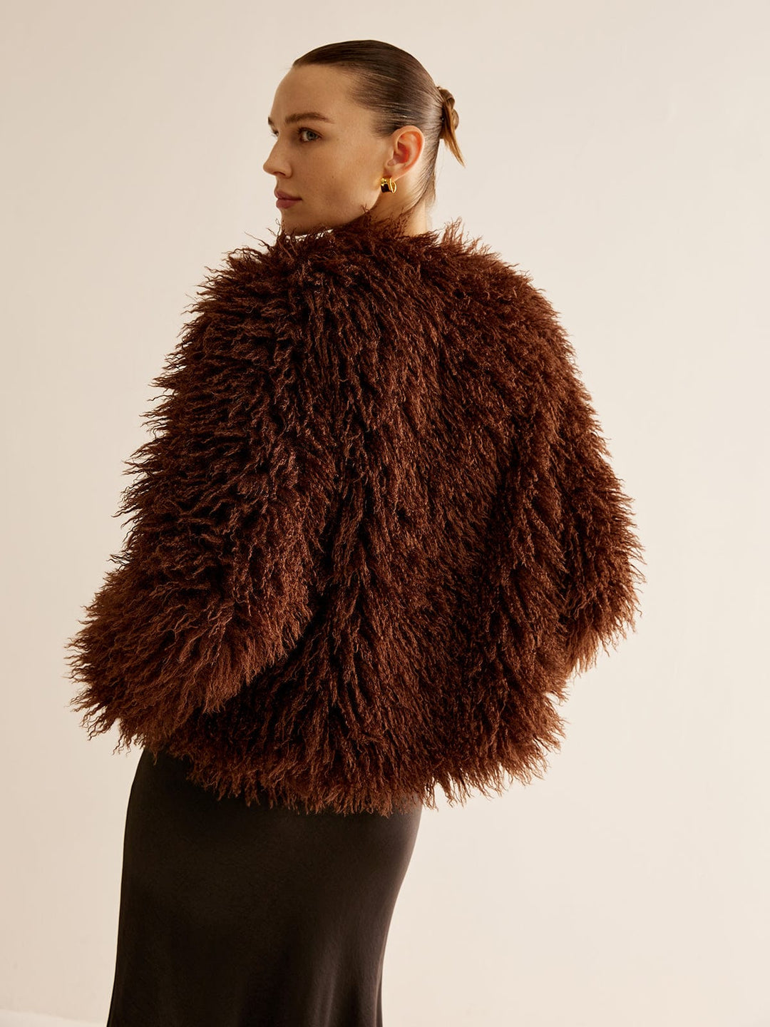 Women's faux fur jacket Nettie in Brown – back view
