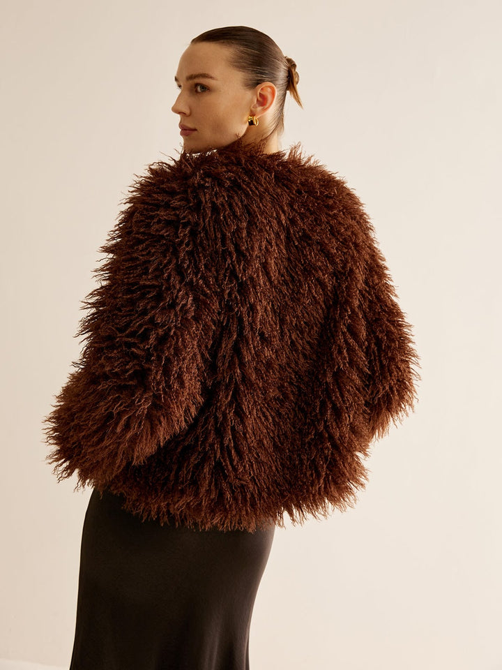 Women's faux fur jacket Nettie in Brown – back view