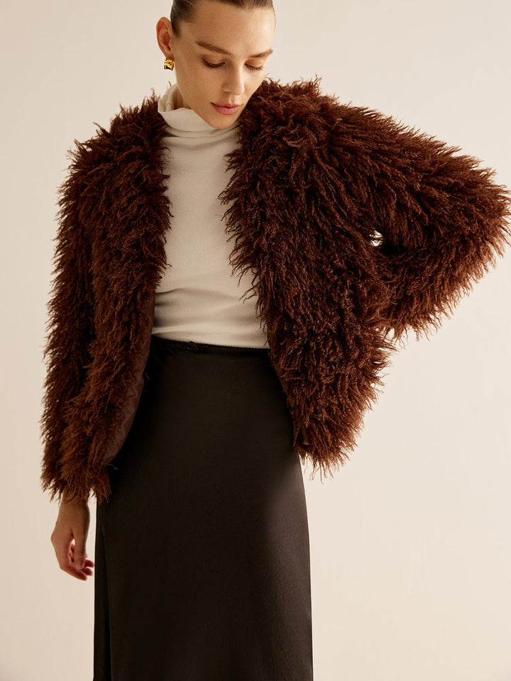 Women's faux fur jacket Nettie in Brown – front view
