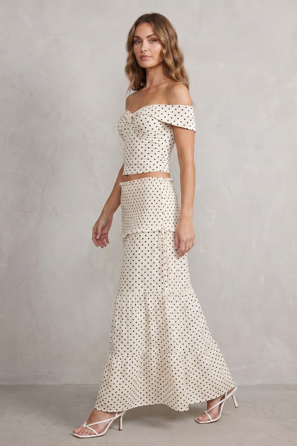 Women's Polka Dot Off Shoulder Top and Skirt Set - Brialle