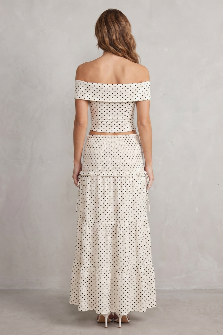 Women's Polka Dot Off Shoulder Top and Skirt Set - Brialle