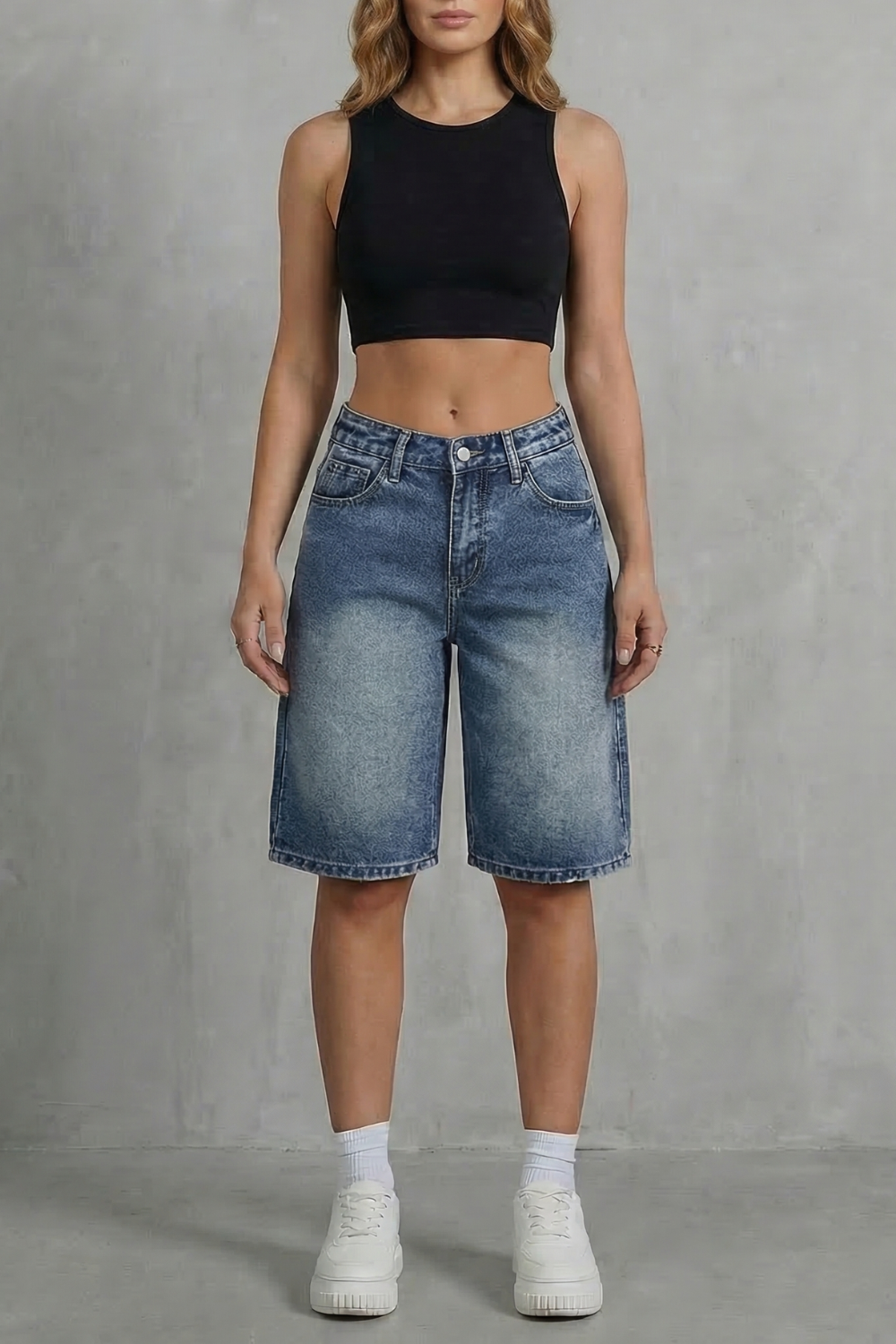 Women's High Waisted Denim Shorts in Vintage Wash - Adelise