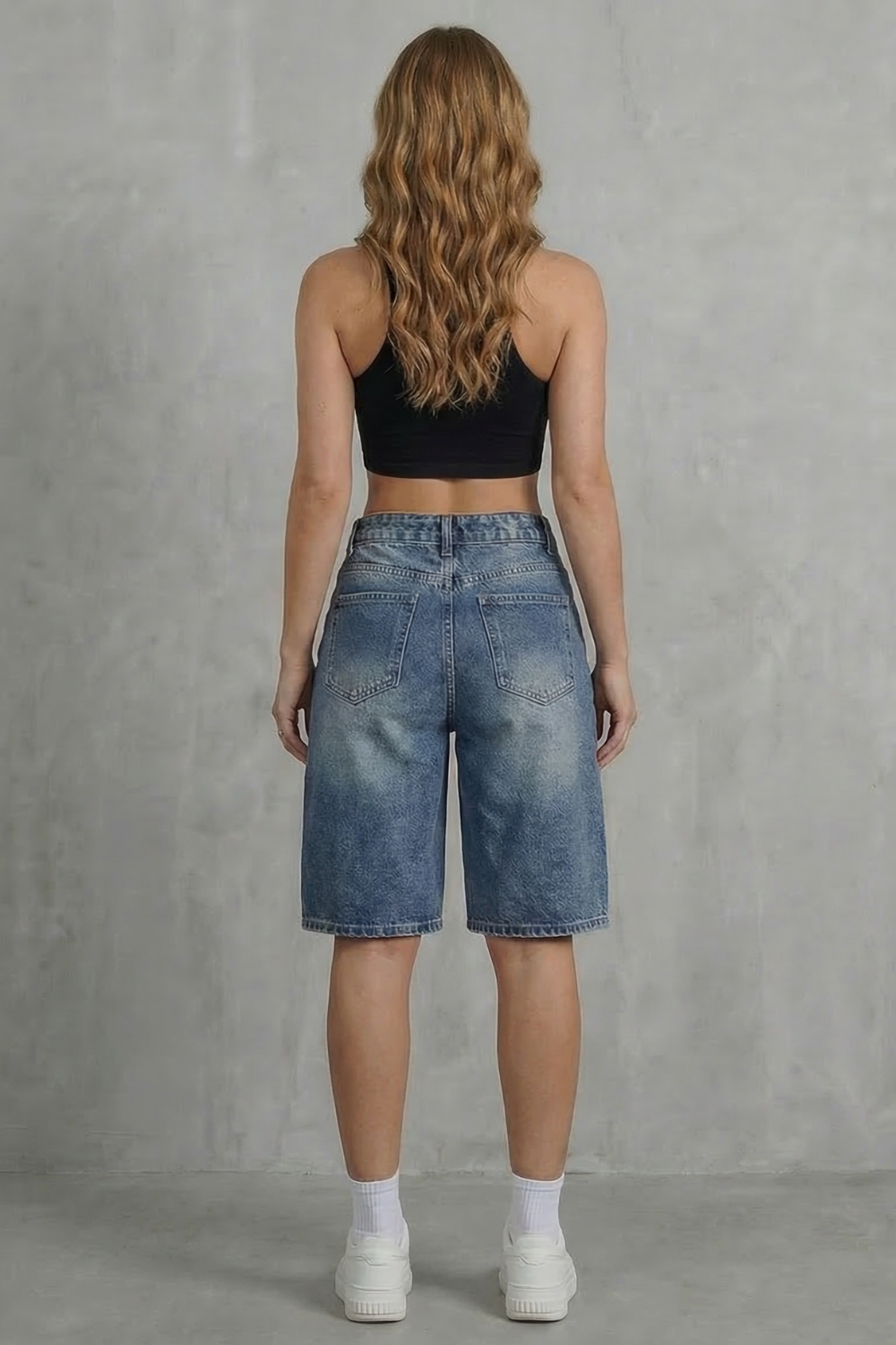 Women's High Waisted Denim Shorts in Vintage Wash - Adelise