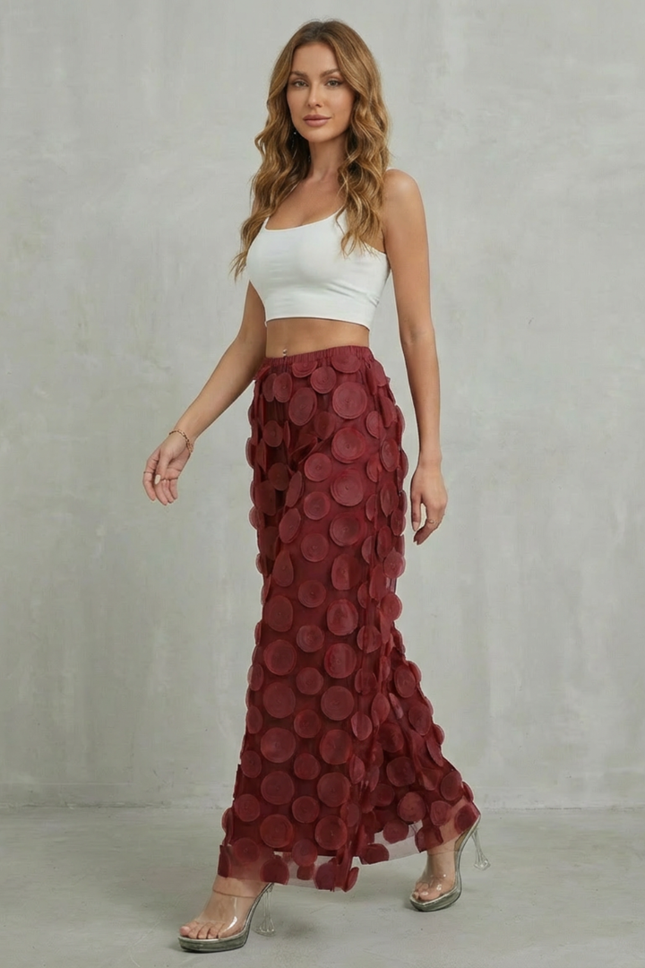 Women's Wide Leg Trousers with 3D Appliqué - Rubienne