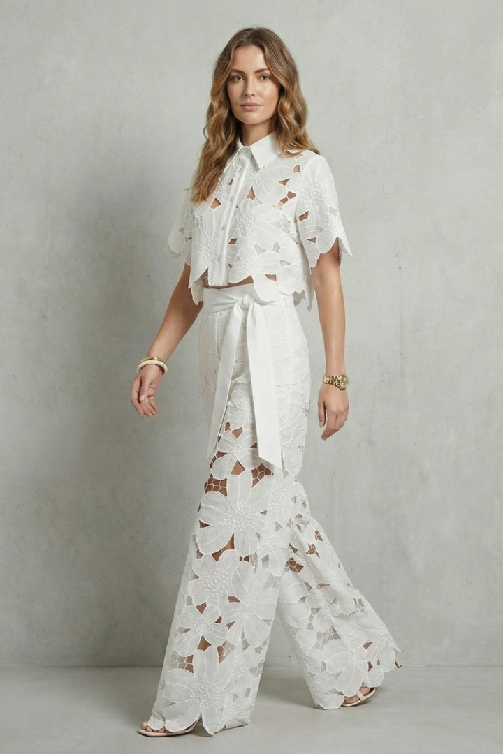 Women's Embroidered Lace Top and Skirt Co-ord Set - Aurmelle
