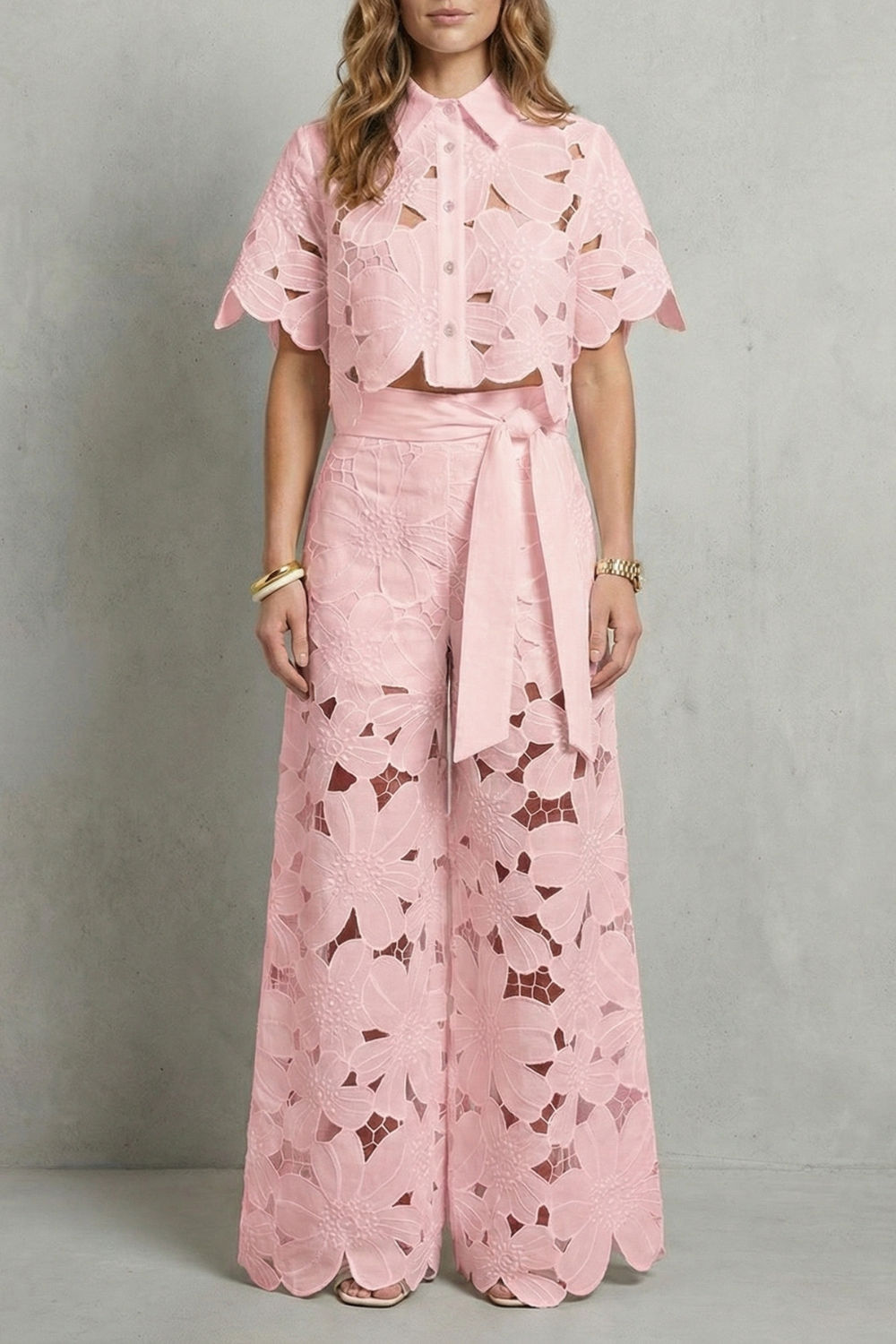 Women's Embroidered Lace Top and Skirt Co-ord Set - Aurmelle