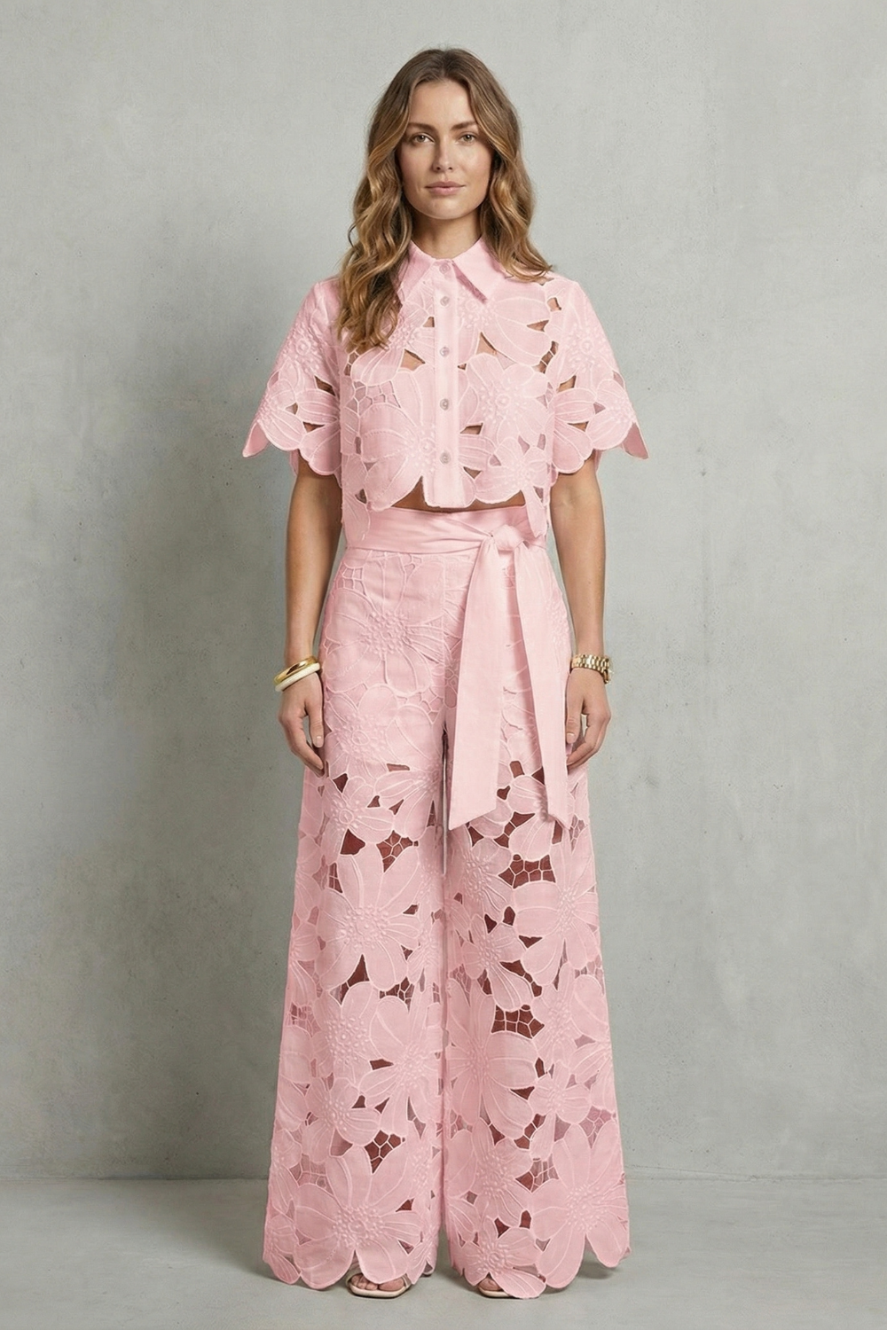 Women's Embroidered Lace Top and Skirt Co-ord Set - Aurmelle