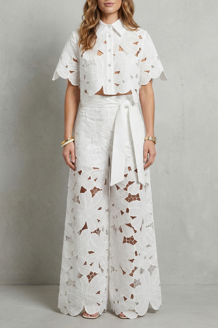 Women's Embroidered Lace Top and Skirt Co-ord Set - Aurmelle