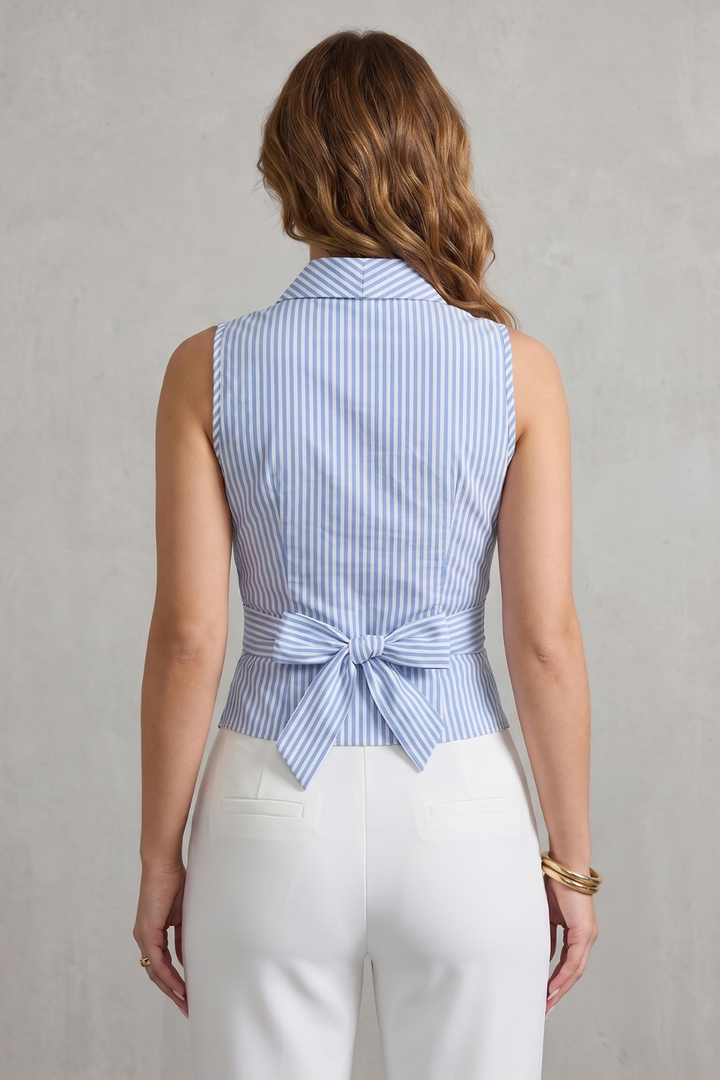 Women's Sleeveless Striped Wrap Blouse - Thereselle