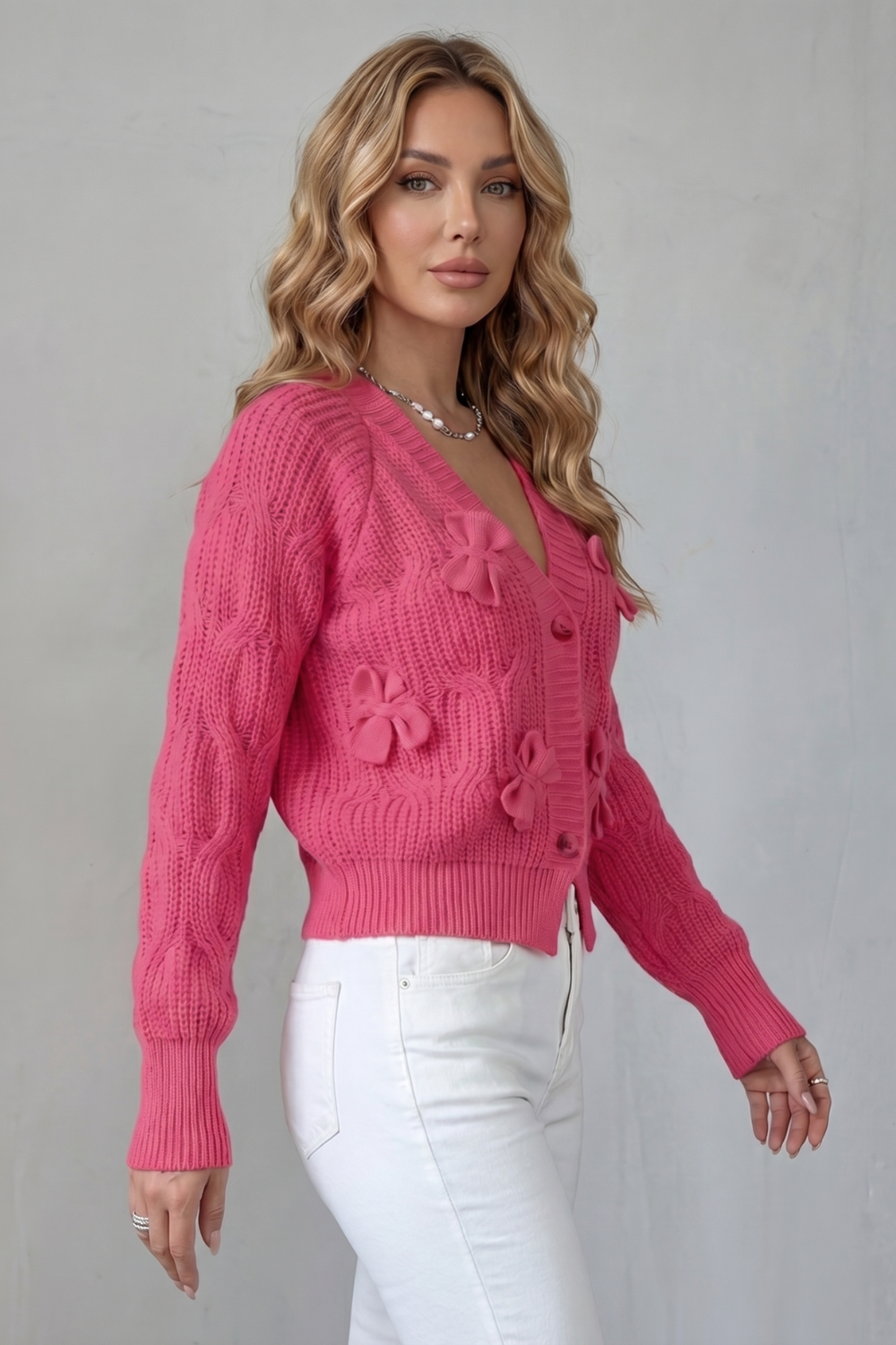 Women's Knitted Bow Cardigan with Button Front - Suvienne