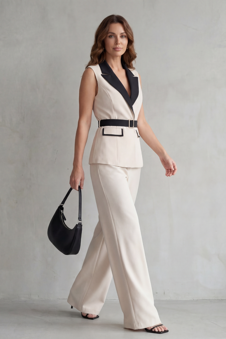 Women's Sleeveless Blazer and Trouser Co-ord Suit Set - Belmonde