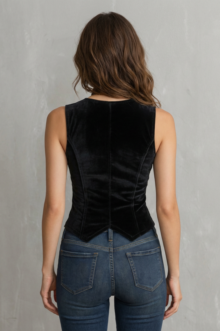 Women's Velvet Waistcoat with Deep V-Neck - Ulyanne