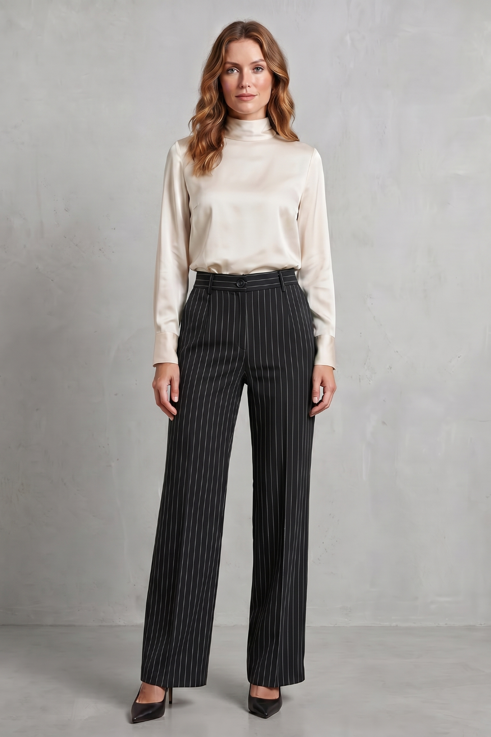 Women's High Waisted Pinstripe Wide Leg Trousers - Néviane