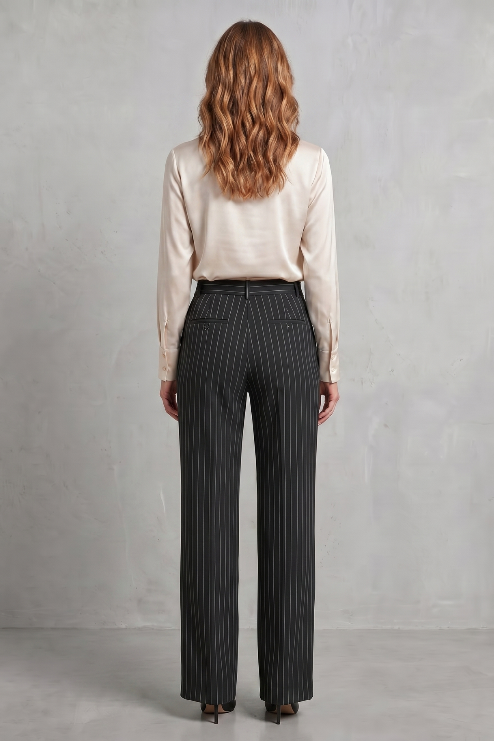 Women's High Waisted Pinstripe Wide Leg Trousers - Néviane