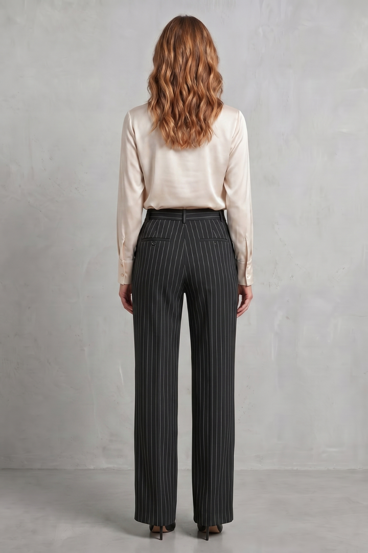 Women's High Waisted Pinstripe Wide Leg Trousers - Néviane