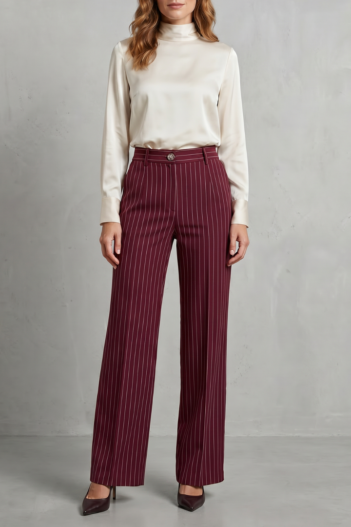 Women's High Waisted Pinstripe Wide Leg Trousers - Néviane