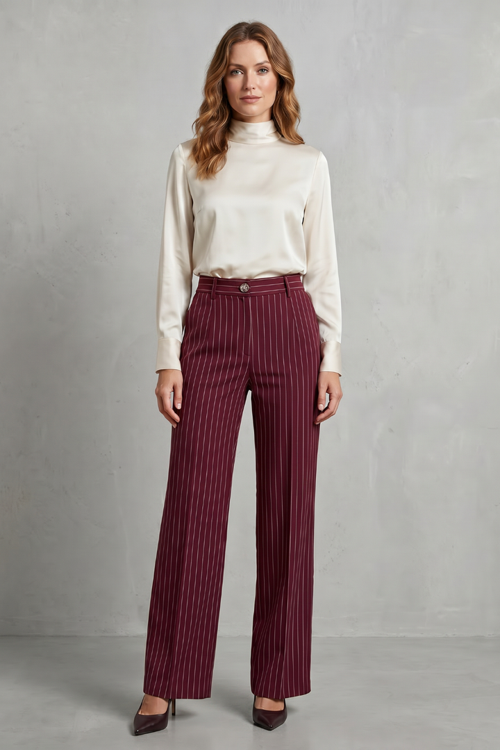 Women's High Waisted Pinstripe Wide Leg Trousers - Néviane