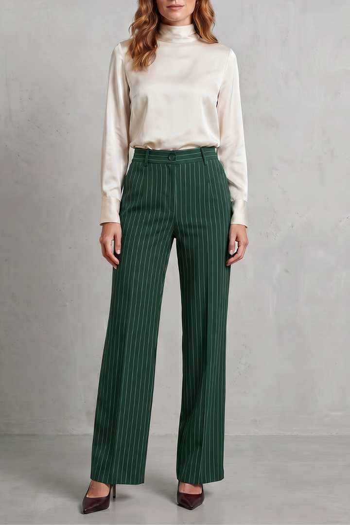 Women's High Waisted Pinstripe Wide Leg Trousers - Néviane