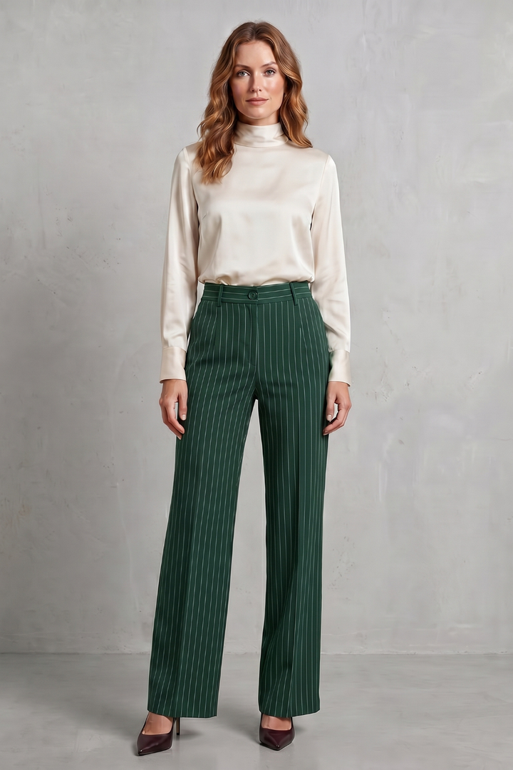 Women's High Waisted Pinstripe Wide Leg Trousers - Néviane
