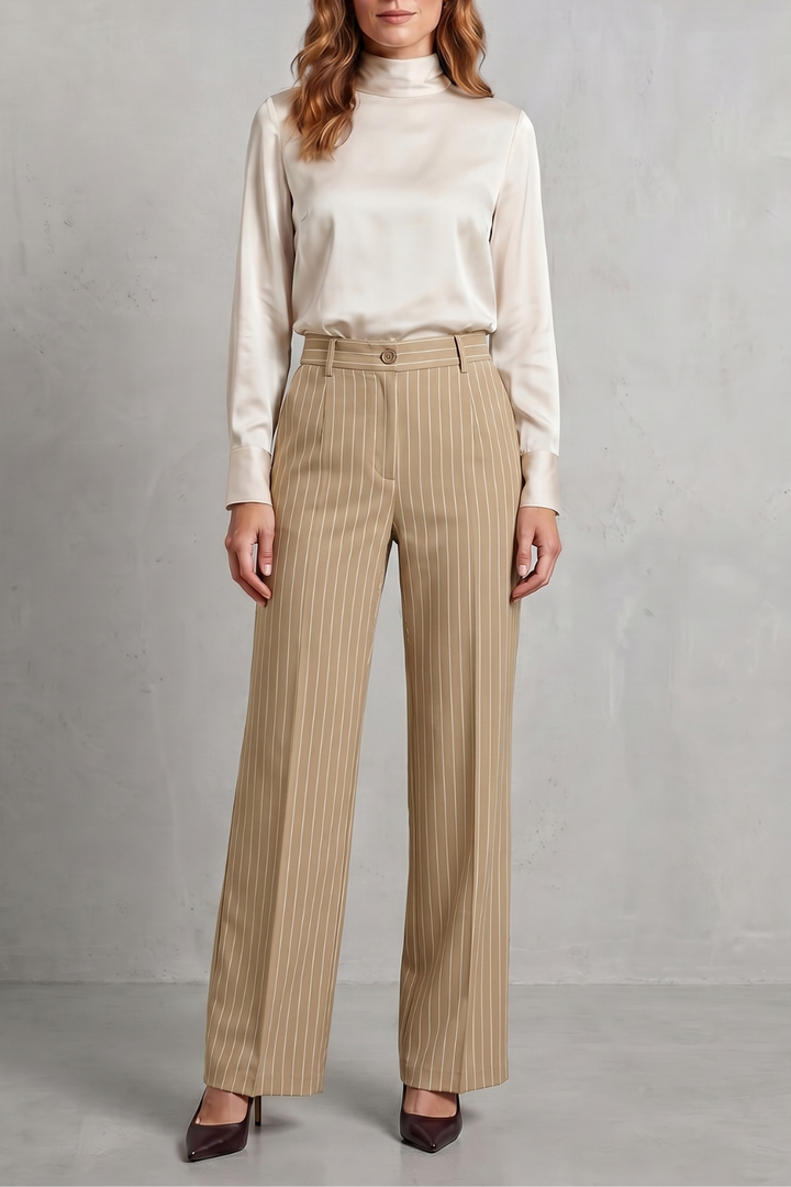 Women's High Waisted Pinstripe Wide Leg Trousers - Néviane