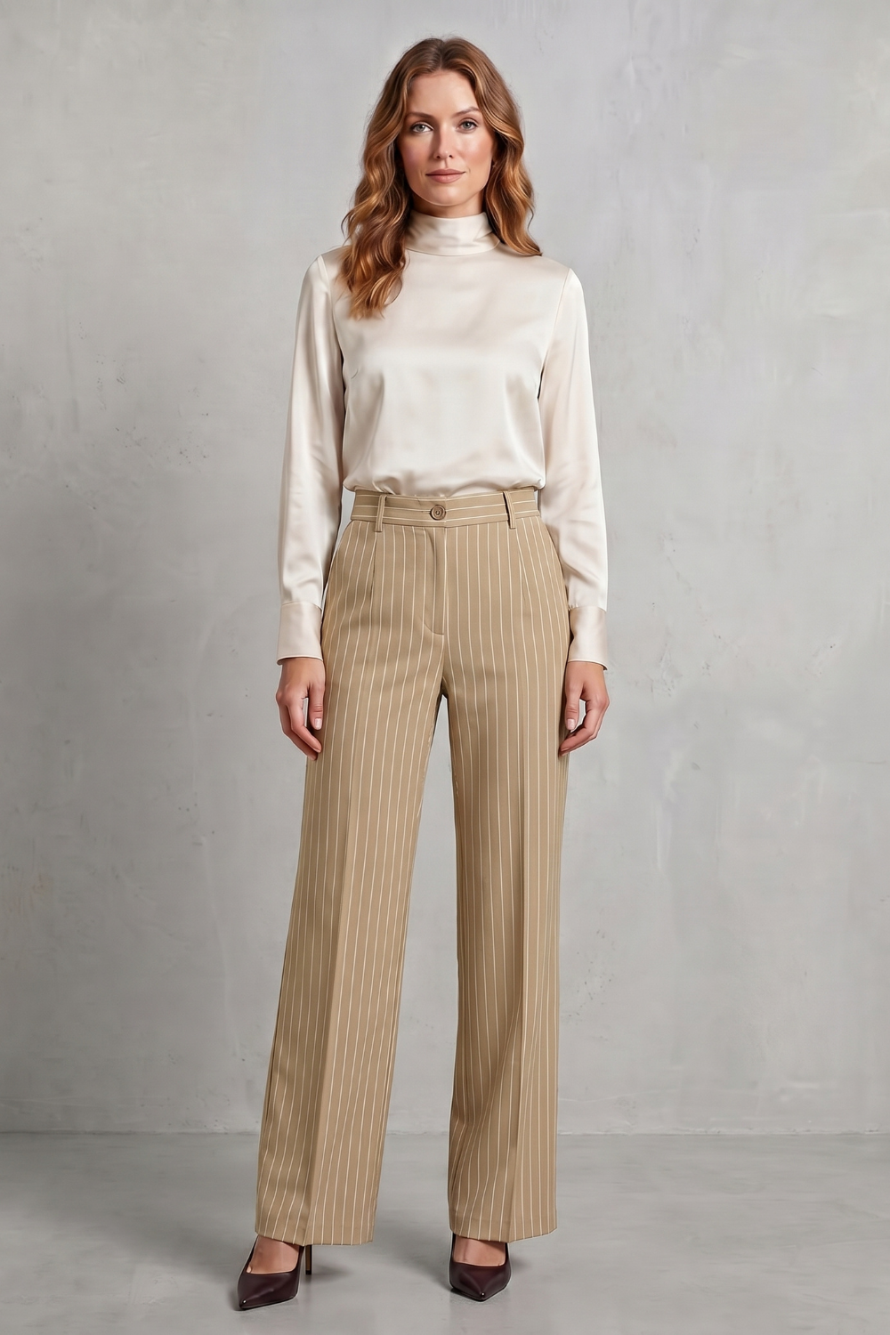 Women's High Waisted Pinstripe Wide Leg Trousers - Néviane