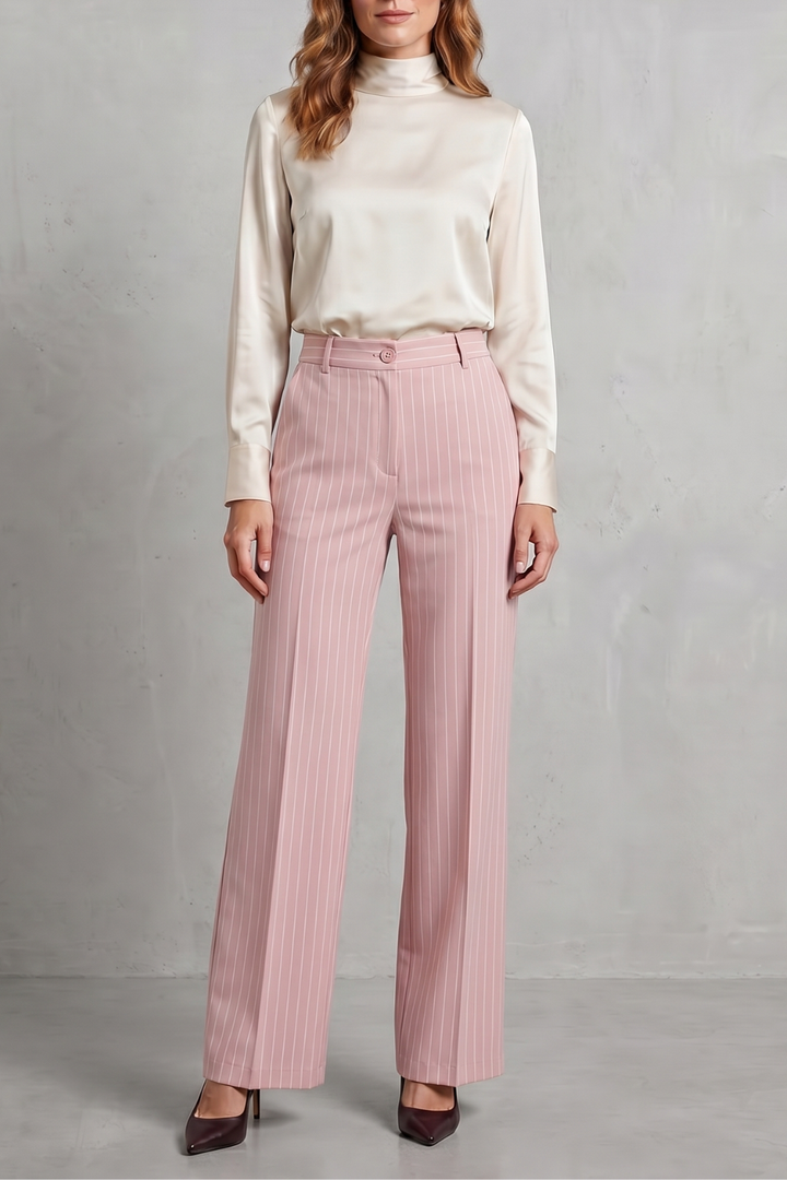 Women's High Waisted Pinstripe Wide Leg Trousers - Néviane