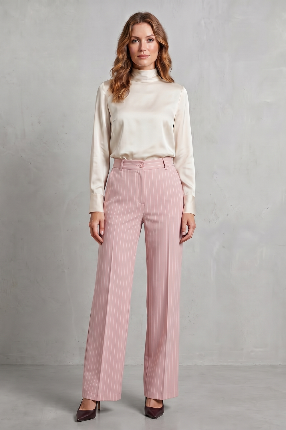 Women's High Waisted Pinstripe Wide Leg Trousers - Néviane