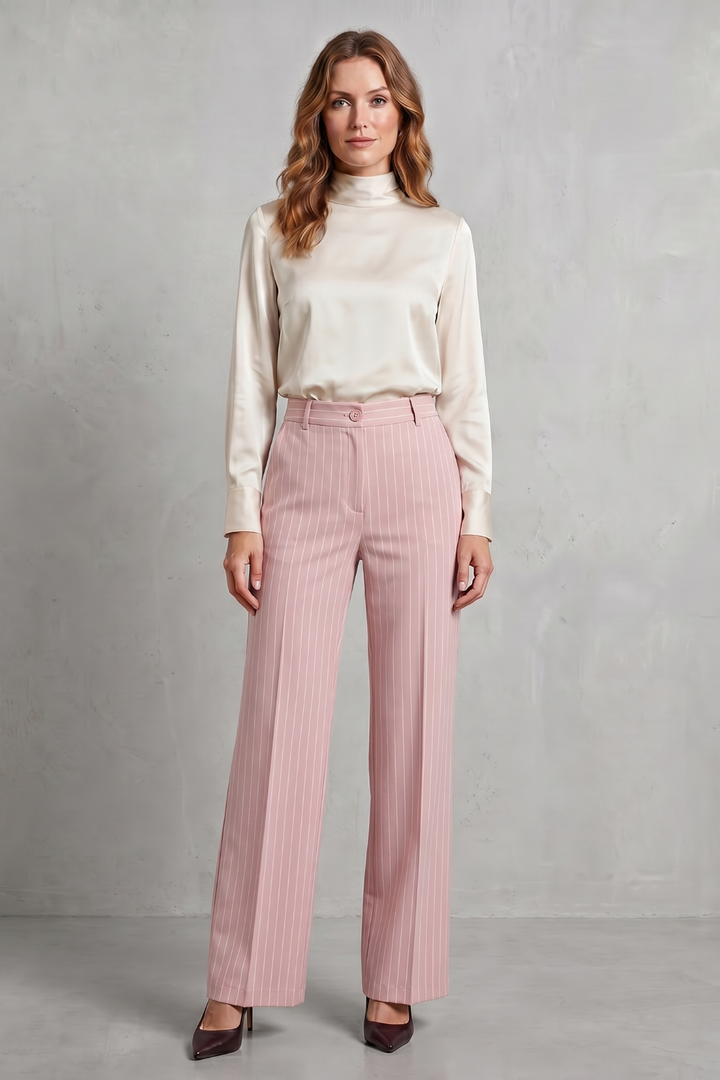 Women's High Waisted Pinstripe Wide Leg Trousers - Néviane
