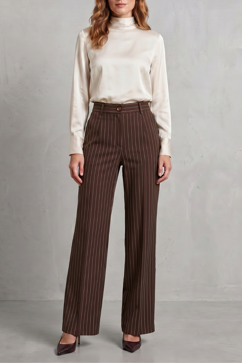 Women's High Waisted Pinstripe Wide Leg Trousers - Néviane
