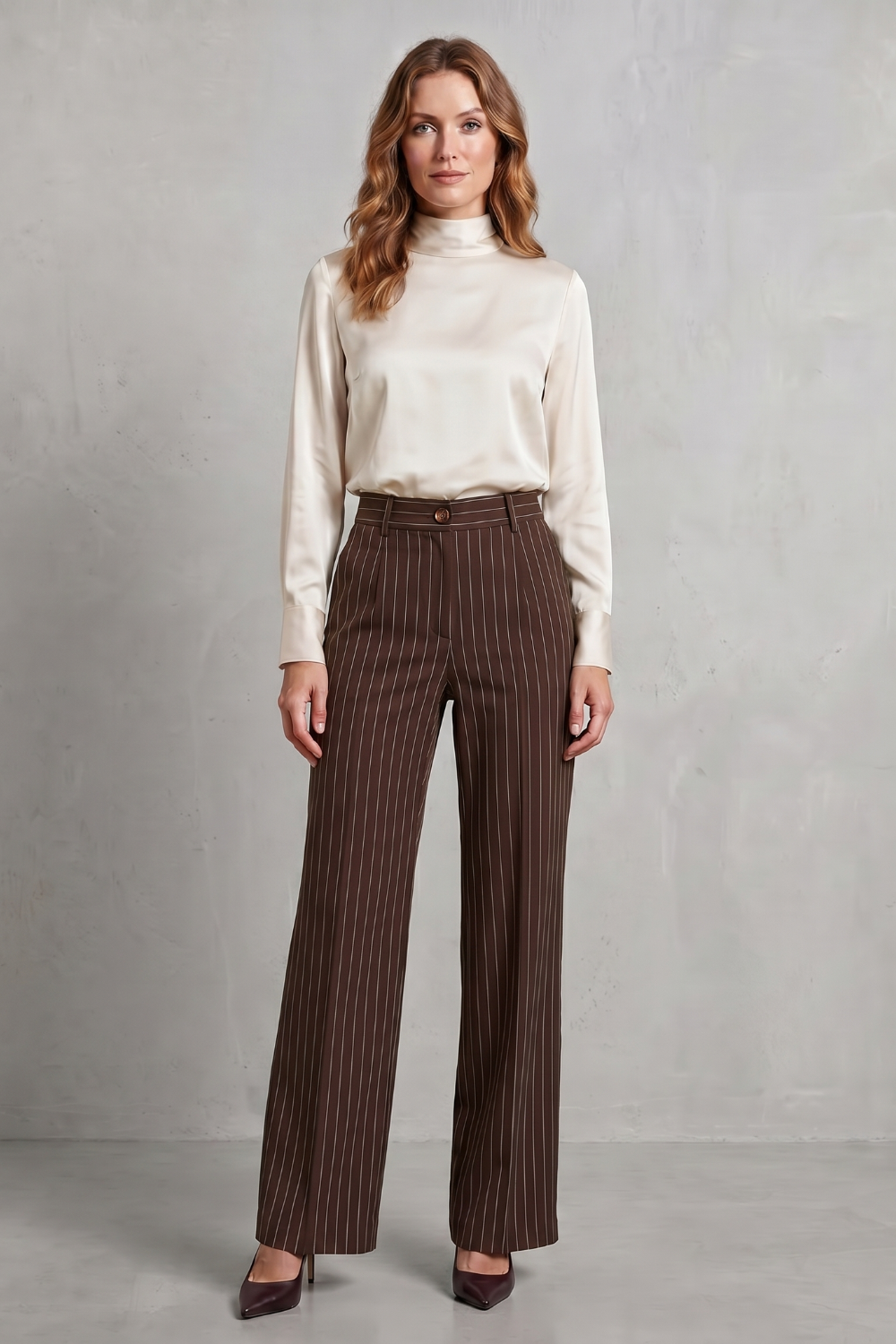 Women's High Waisted Pinstripe Wide Leg Trousers - Néviane