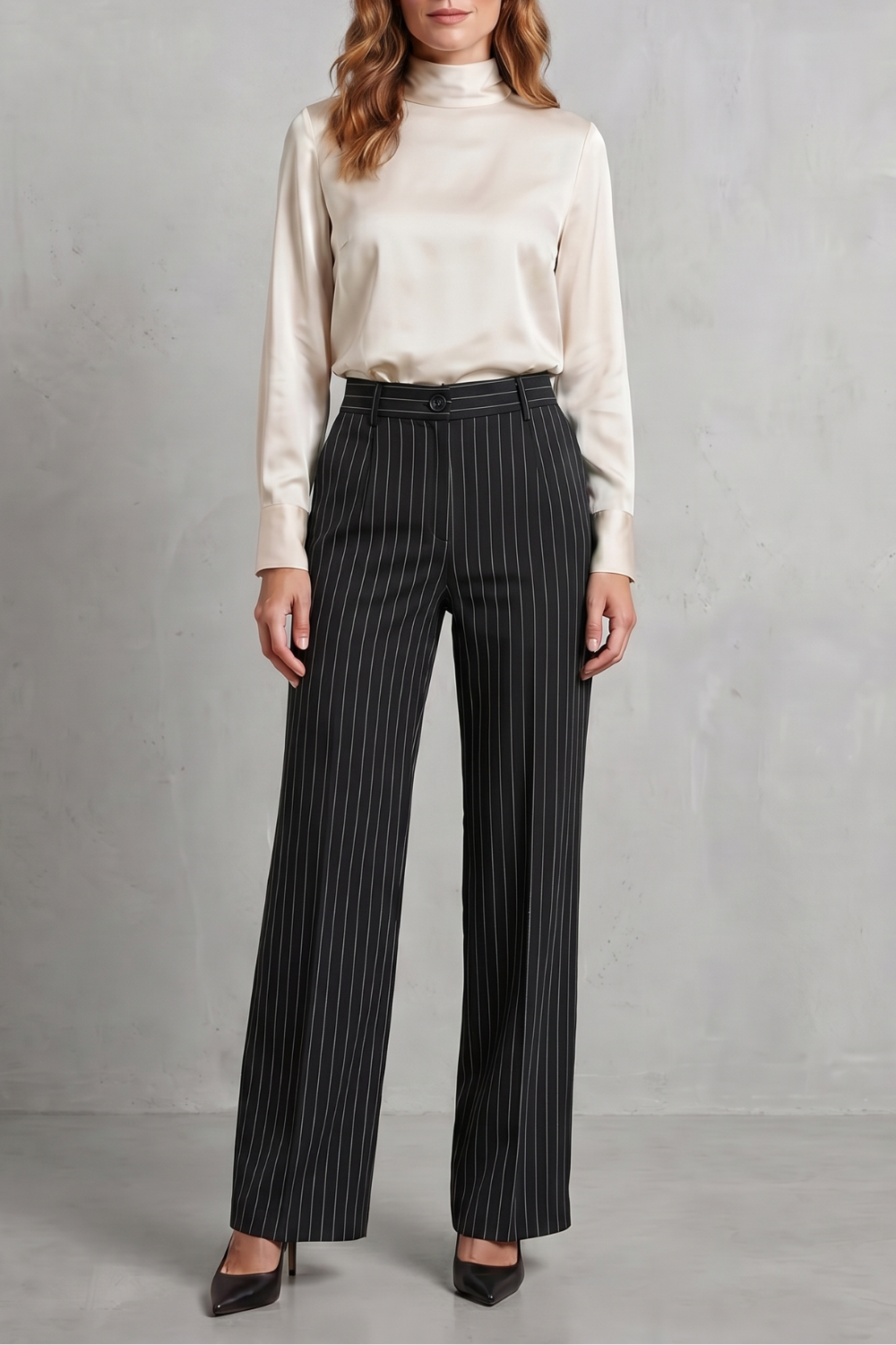 Women's High Waisted Pinstripe Wide Leg Trousers - Néviane