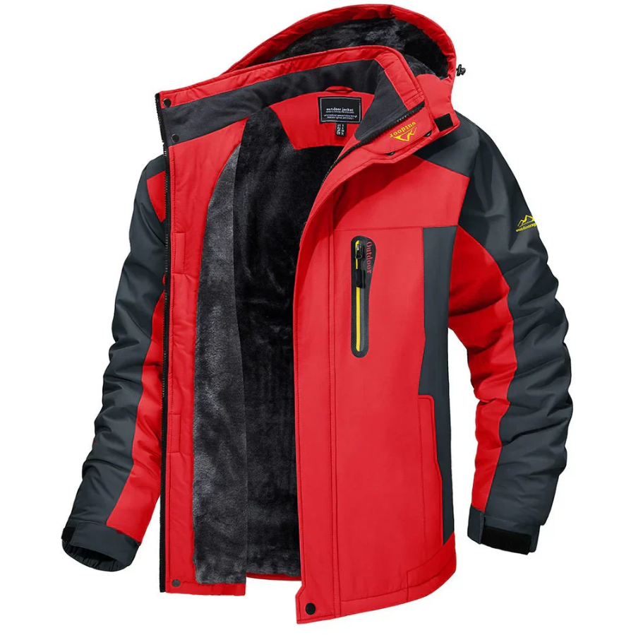 Men's Fleece-Lined Outdoor Jacket Benji in Red – front view