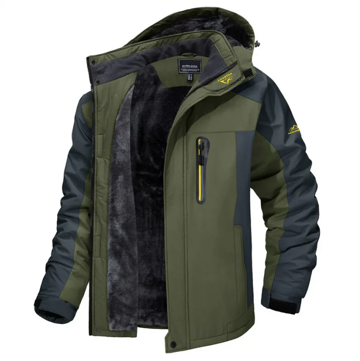Men's Fleece-Lined Outdoor Jacket Benji in Green – front view