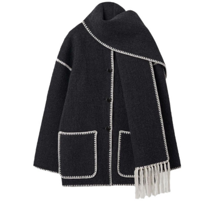 Women's Hooded Cape Jacket with Contrast Stitch Detail