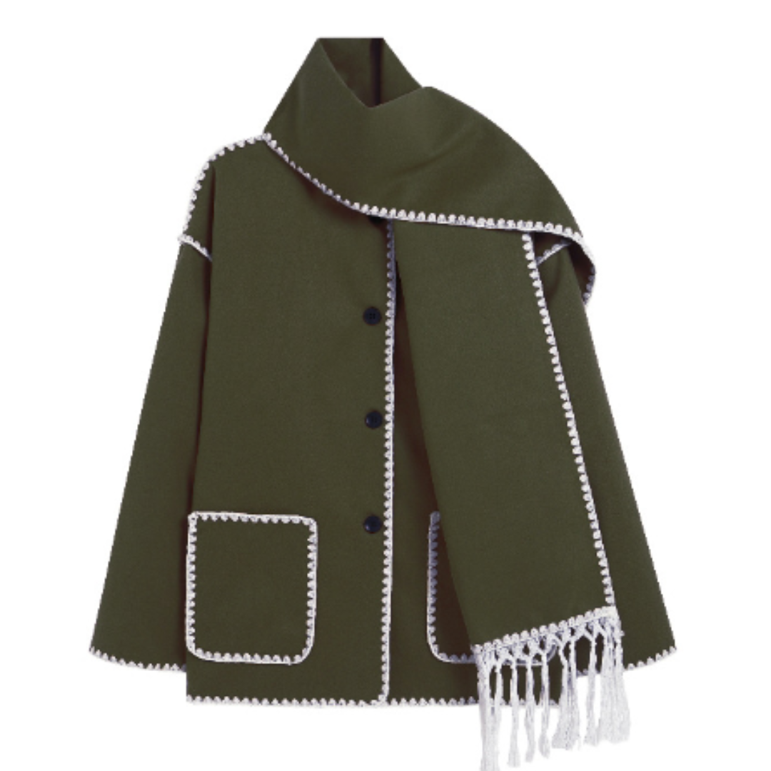 Women's Hooded Cape Jacket with Contrast Stitch Detail