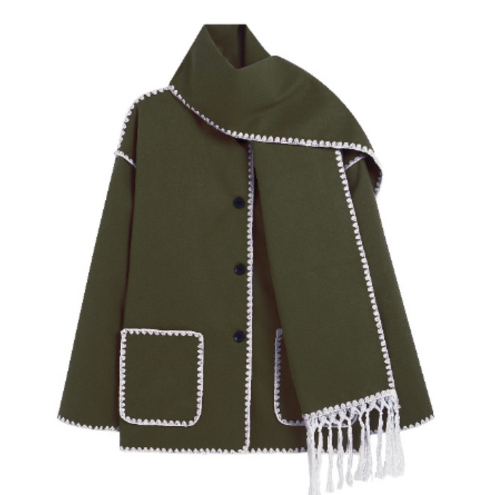 Women's Hooded Cape Jacket with Contrast Stitch Detail