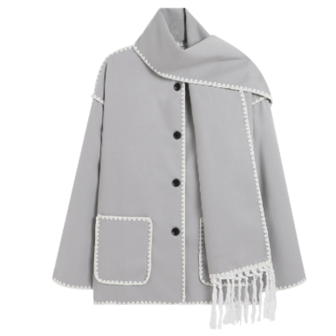 Women's Hooded Cape Jacket with Contrast Stitch Detail