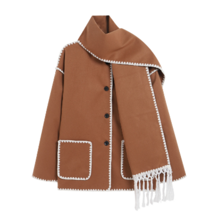 Women's Hooded Cape Jacket with Contrast Stitch Detail