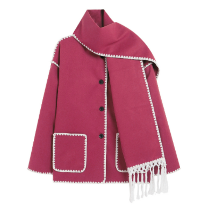 Women's Hooded Cape Jacket with Contrast Stitch Detail